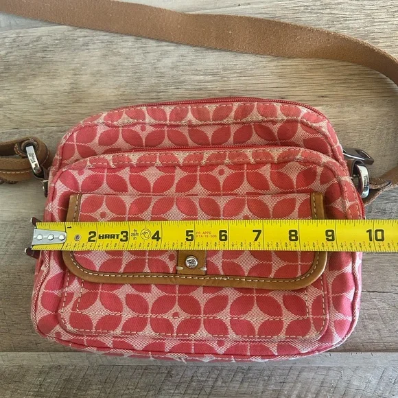 Fossil Signature Canvas Crossbody‎ Coral Bag Boho Classic Geometric Leather Trim - Picture 11 of 16